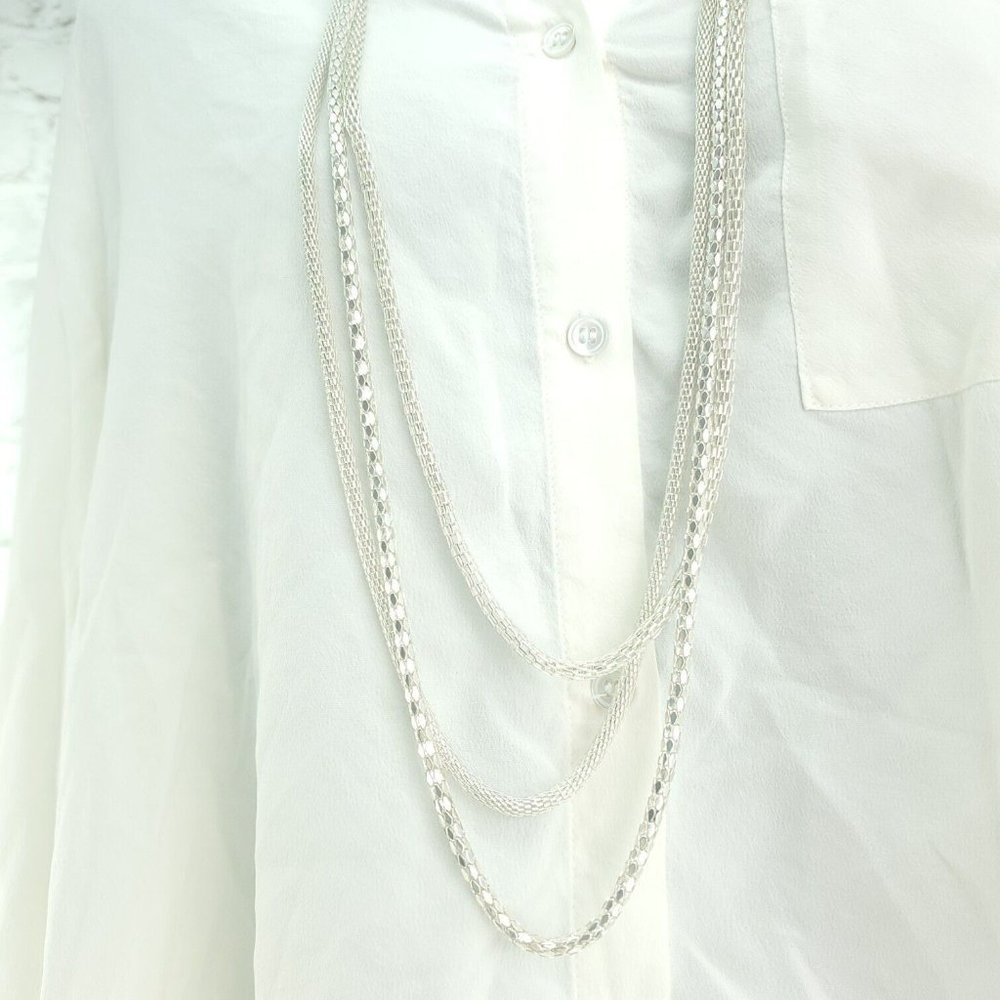 Womens Silver Tone Three Strand Foxtail Chain Fashion Jewelry Layered Necklace